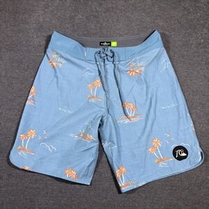 Quiksilver Highline Board Shorts Men 30 Blue Tropical SurfSilk Palm Tree Beach